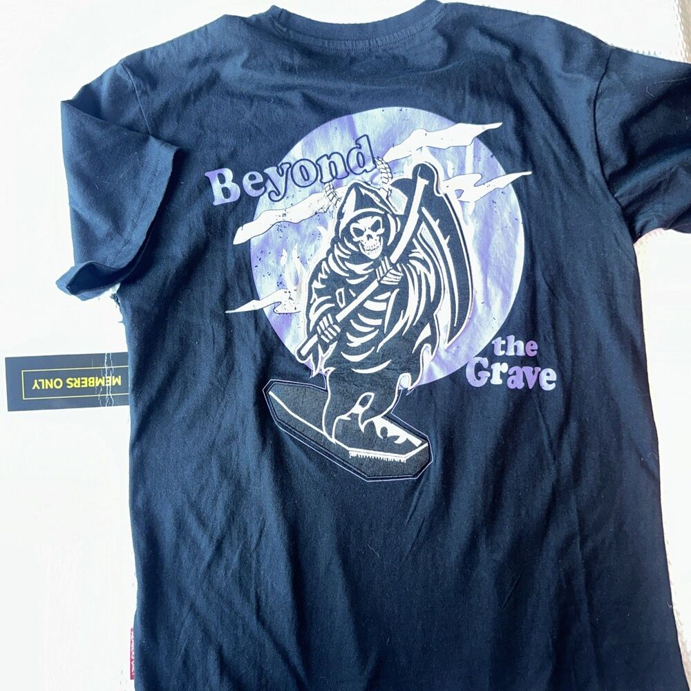 Members Only T-Shirt Men’s Size S Black Skeleton embroidered Grim Reaper NWT